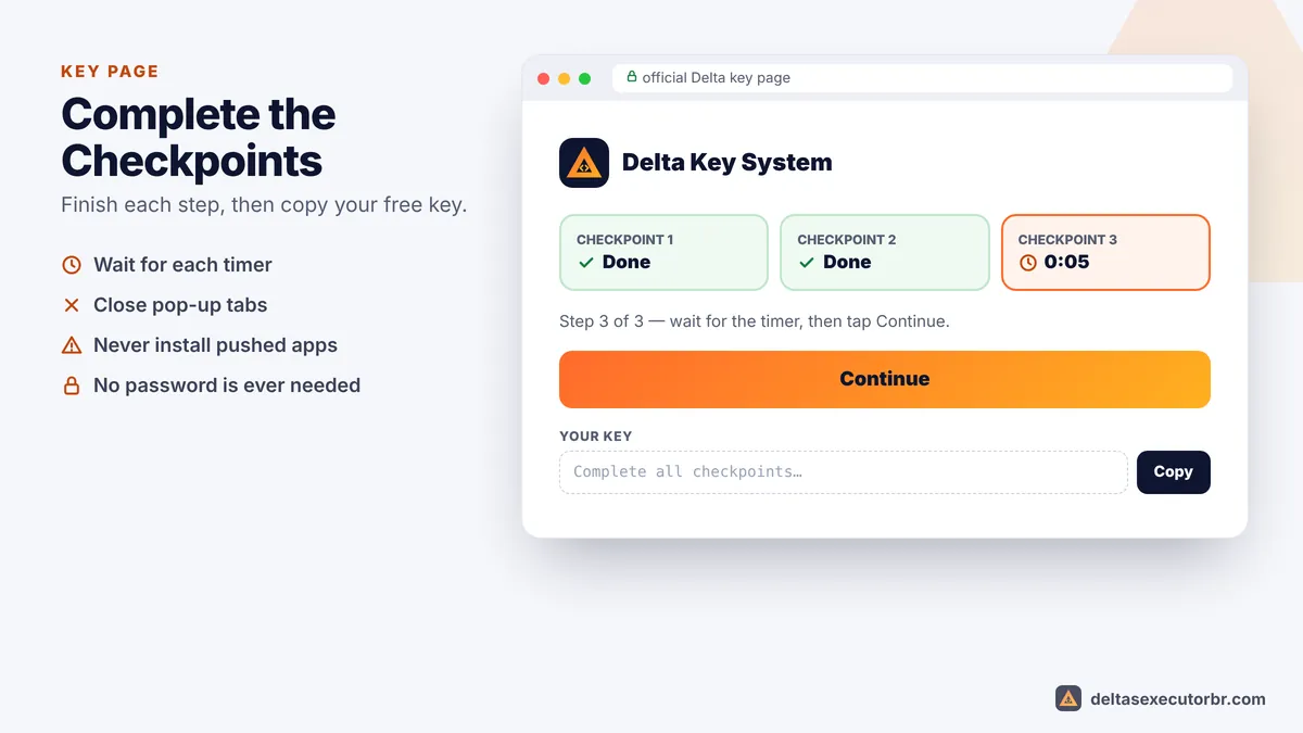 Delta key page showing checkpoint 1, 2 and 3 progress and the key result